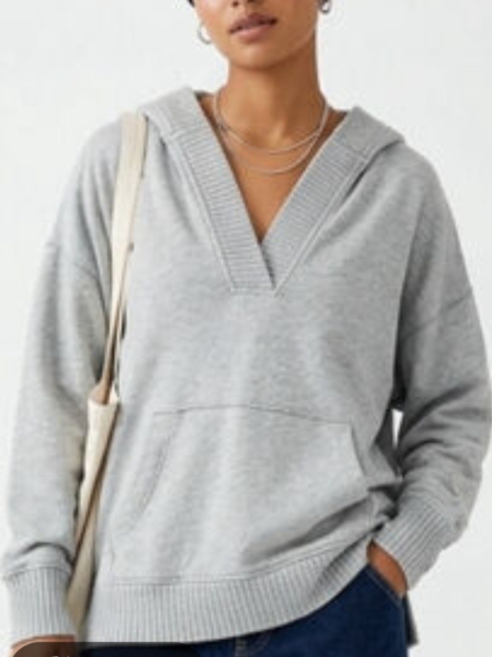 aerie Light Gray V-Neck Hoodie